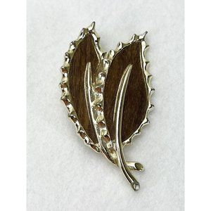 Vintage Signed Sarah Coventry  Gold Tone Double Leaf Brooch